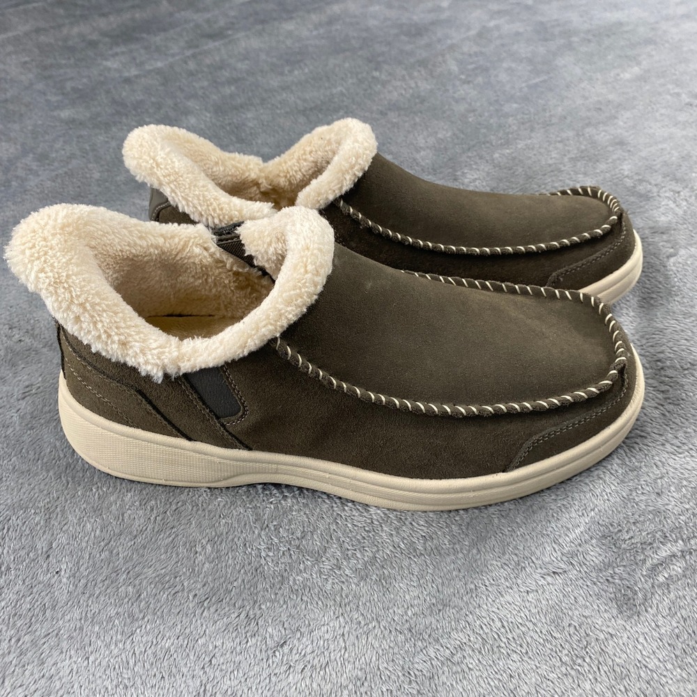 Orthofeet Vito Slipper Men 10.5 Brown Hudson Leather Faux Fur Orthopedic Comfort